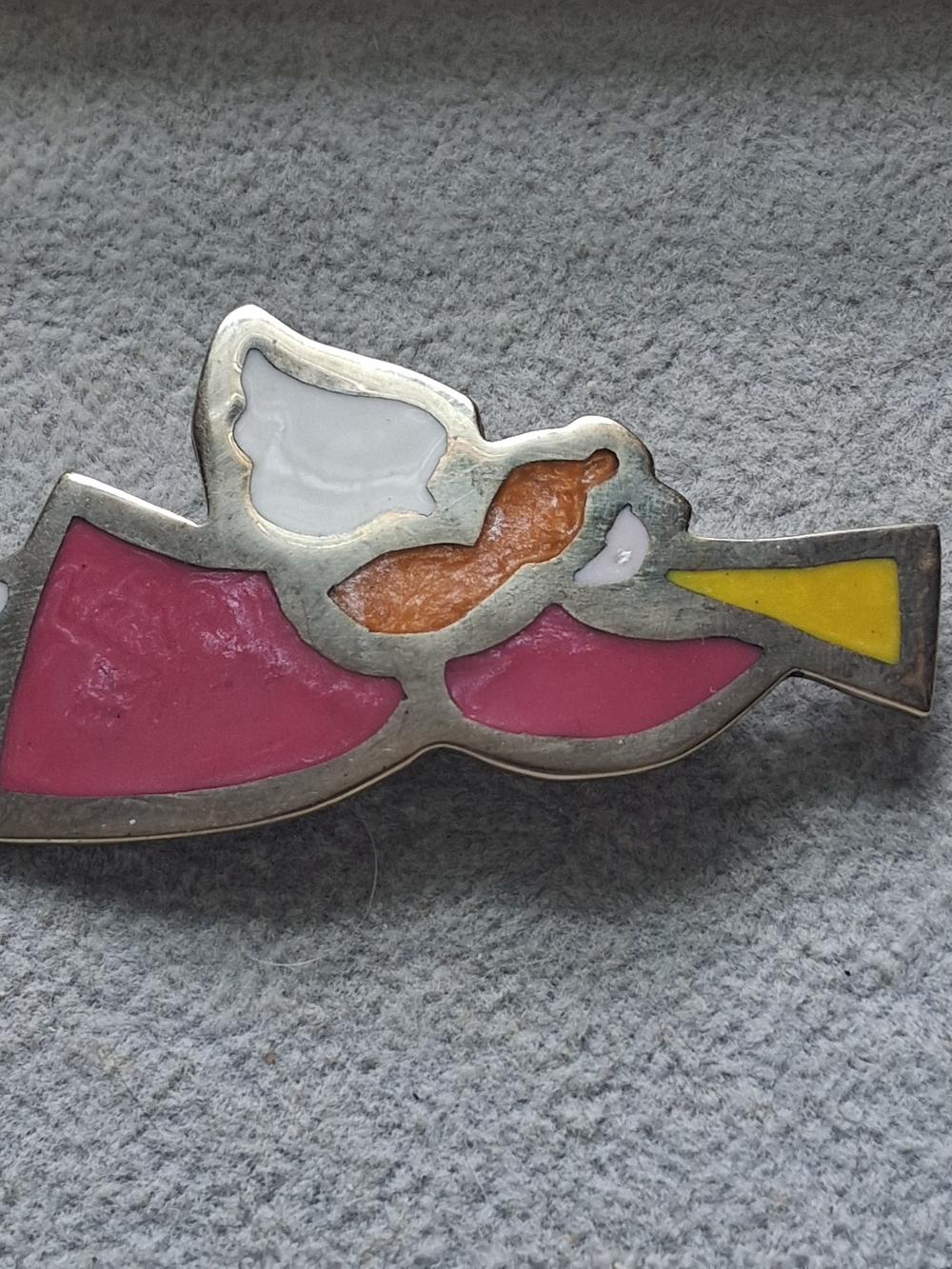 Colorful Abstract Inlay Brooch - Pink, White, Orange, Yellow